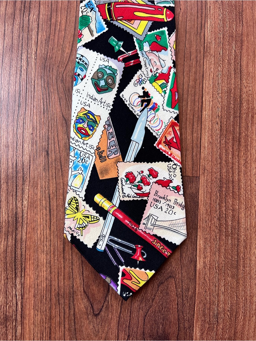 Vintage Silk Postage Stamp Americana USPS Novelty Tie Nicole Miller